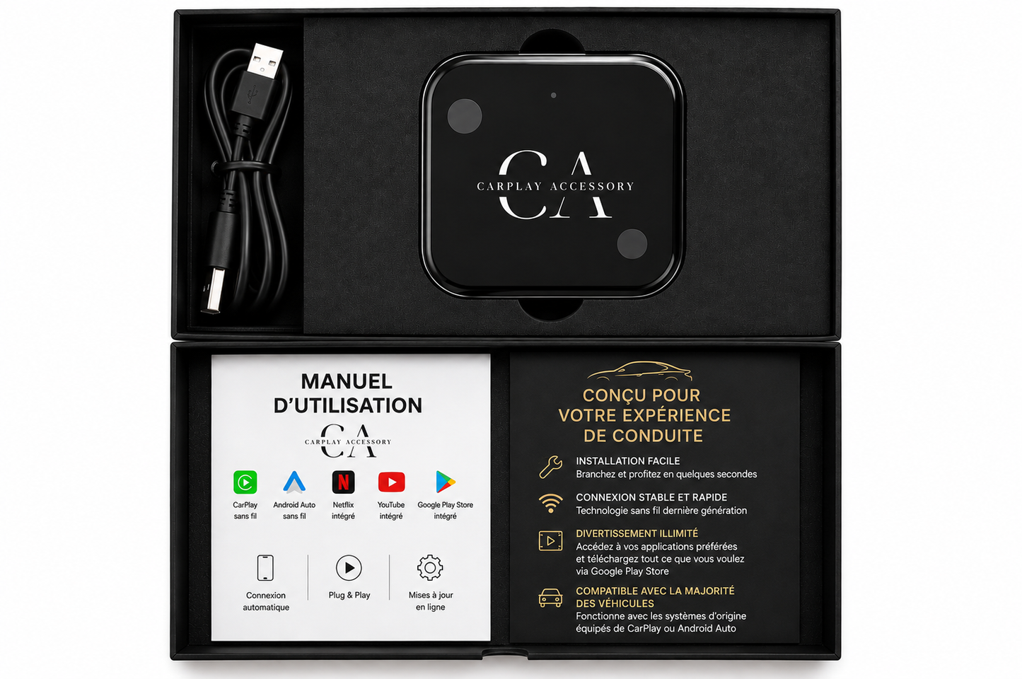 DONGLE CARPLAY & ANDROID AUTO SANS FIL — YOUTUBE, NETFLIX & GOOGLE PLAY