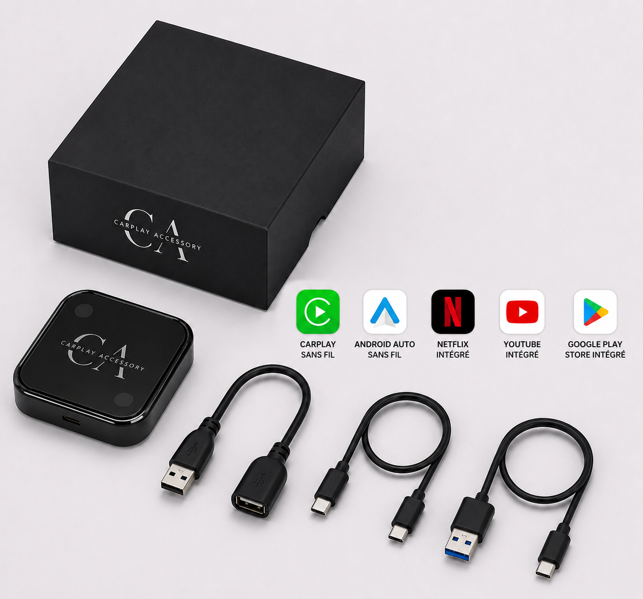 DONGLE CARPLAY & ANDROID AUTO SANS FIL — YOUTUBE, NETFLIX & GOOGLE PLAY