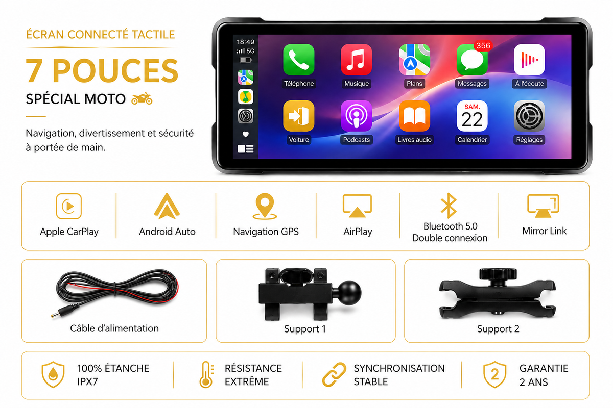 MOTOPLAY  7.2" - CARPLAY SANS FIL - GRAND ÉCRAN