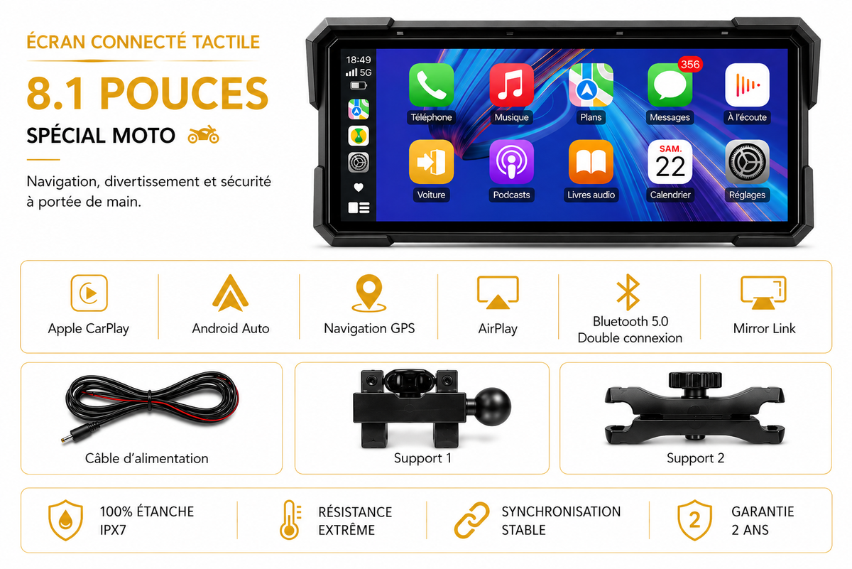 MOTOPLAY  8.1" - CARPLAY SANS FIL - GRAND ÉCRAN