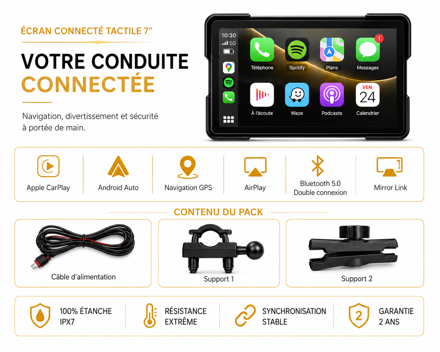 MOTOPLAY 7" - CARPLAY SANS FIL