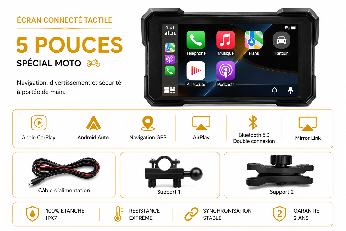 MOTOPLAY 5" - CARPLAY SANS FIL