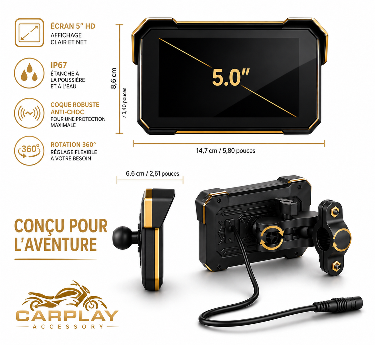 MOTOPLAY 5" - CARPLAY SANS FIL